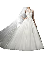 Tulle Sleeveless Natural   Waistline  Lace Illusion  Ball Gown Wedding Dress 