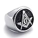 KONOV Embossed Stamped Freemason Masonic Stainless Steel Black Enamel Mens Ring