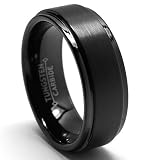 8MM Black High Polish / Matte Finish Men's Tungsten Ring Wedding Band Sizes 8 to 12