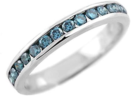 0.5 cttw 14k White Gold Blue Diamond His and Hers Channel Set Wedding Band Anniversary Ring (Sizes 8-13)