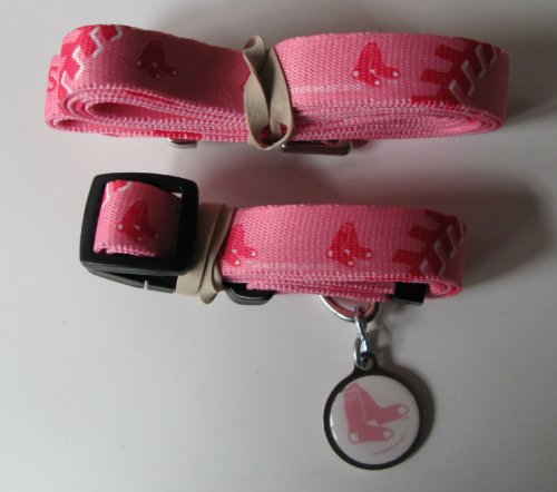 Boston Red Sox PINK Dog Pet Set Leash Collar ID Tag XS