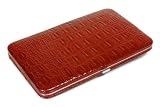 New Embossed Croc Party Flat Clutch Wallet Red Brown