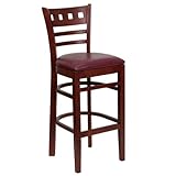 HERCULES American Back Wood Restaurant Bar Stool - Burgundy Vinyl Seat, Mah ....