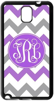 Purple Gray Chevron Zigzags & Purple Monogram White Initials Personalized Custom Samsung Galaxy Note 3 N900 Best Rubber & Plastic Case