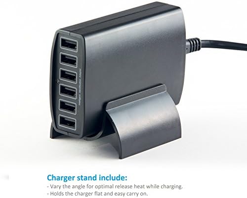 PowerBen Fastest 6-Port 60W Family-Sized USB Rapid Desktop Charger Intelligent USB Charger with Auto Detect Technology for iPhone 6 Plus 6 5S 5C 5 4S 4; Apple iPads; Samsung Galaxy S6 S5 S4 S3; Note 4 3 2; Samsung Galaxy Tabs; Motorola Droid Razr Maxx; HTC One X V S; New HTC One (M8); Google Nexus 6 and More - Black