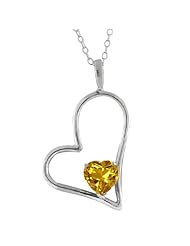 18" 0.72 Ct Citrine 6mm Heart Shape Sterling Silver Pendant With 18" Chain