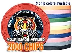 Custom Poker Chips: Put your image, Promotional Logo, or Design on a chip - 2,000 Full Color Authentic Casino Clay poker chips