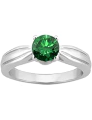 0.80 Ct Round Green SI1/SI2 Diamond 14K White Gold Ring