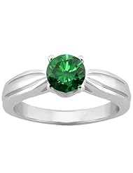 0.80 Ct Round Green SI1/SI2 Diamond 18K White Gold Ring