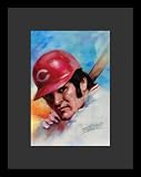 Pete Rose (Face, At Bat) Sports Gold Wood-Mounted Poster Print - 11