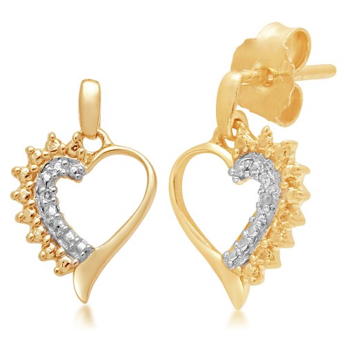 14k Gold Plated Silver Diamond Heart Earrings