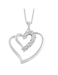 Rhodium-plated Silver Diamond-accented Double Hearts Necklace (18 Inch)