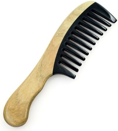 Crystalmood Buffalo Horn Wide-Tooth Hair Comb Lignum-vitae Wood Handle