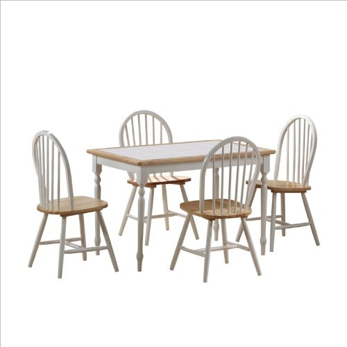 Boraam Tile Top 5 Piece Dining Set in White and Natural