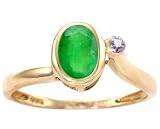 14K Yellow or White Gold Simply Oval Gemstone and Diamond Promise Ring-Emerald-full, half sizes from 5-8.5