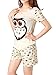 VENTELAN Women's Cute Owl Printed Sleepwear Pajama Sets Comfy Summer Shorts Beige Large(USA Size:12-14)