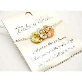 Beautiful Make A Wish Inspirational 3 Rings (Silver, Yellow Gold and Rose Gold) Charm Necklace...