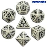 Q-Workshop Polyhedral 7-Die Set: Carved Elven Elvish Dice Set (White and Black)
