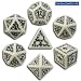 Q-Workshop Polyhedral 7-Die Set: Carved Elven Elvish Dice Set (White and Black)