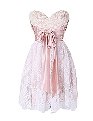Satin Short   Beaded Lace Sweetheart Bridesmaid Dress/Prom Dress  With a Bow(s) and a Sash  and Pearls