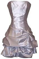 Hot Sale Strapless Satin Bubble Dress Prom Formal Holiday Party Cocktail Gown Bridesmaid, Medium, silver