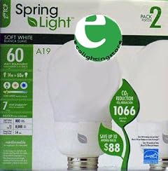 TCP 14 Watt Spring Light CFL A19 Soft White, 2-Pack