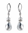 Earrings - E7 - Faceted Fire Polished Glass and Swarovski (tm) Crystal Rondelle Hung on Silver Plated Leverbacks ~ Silver and Clear Teardrop
