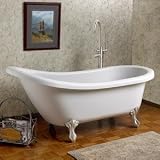 54" Victorian Acrylic Slipper Clawfoot Tub (Brushed Nickel Feet / With 7" Rim Holes)