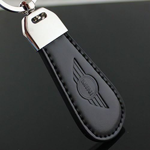 Wise Will Mini Cooper 3D Waterdrop Shape Keychain Logo Metal Genuine Black Leather Brief Type Key Ring Male Alloy Circle Auto Car Emblem Key Chain
