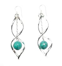 Boucles d'oreilles Turquoise reconstitu&eacute;e sur crochets en Argent massif 925