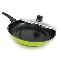 Verdi 11' Green Ceramic Coated Nonstick Fry Pan w/ Glass Lid by Amorè, Leaf Pattern Texture, German GREBLON® Coating