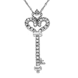 10k White Gold Diamond-Accent Key with Hearts Pendant (1 12 cttw, I-J Color, I2-I3 Clarity), 18