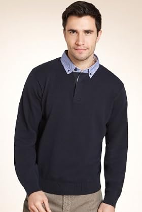 2" Longer Blue Harbour Cotton Rich Herringbone Rugby Top