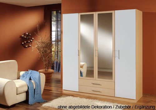 Drehtürenkleiderschrank in Ahorn-Nachbildung mit Außentüren in Alpinweiß, Maße: B/H/T ca. 180/197/58 cm