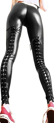 Sexy Women's Gothic Metallic Lace Up Leggings