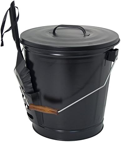 Fireplace Accessories Ash Bucket with Shovel and Lid, Black, Use Ash Can to Cleanup Firewood Ash, Metal Rust Resistance, Portable,Lightweight, Great for Cabins, Fireplaces, Firepits, Cottages, Camping
