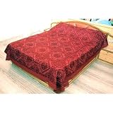 Cotton on Silk Thread Embroidery Mirror Work Bedspread - King Size