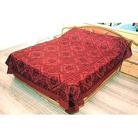 Cotton on Silk Thread Embroidery Mirror Work Bedspread - King Size