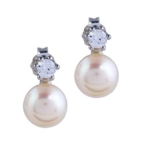 Round Peach Pearl Earrings Silver Stud