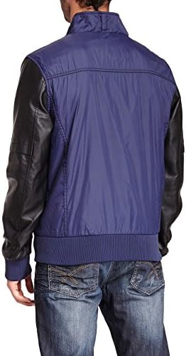 Xray Jeans Mens Nylon Jacket PU Sleeves (S, Navy/Black)