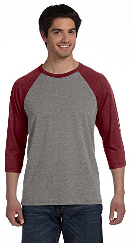 Bella + Canvas Unisex 3/4-Sleeve Baseball T-Shirt, 2XL, GRY/MAROON TRBLN