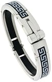 5/8 (15 mm) wide Gent's Surgical Steel / Rubber Bangle Bracelet, w/ Greek key Pattern