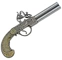 Early 18th Century Double Barrel Flintlock Pistol with Antiqued Silver Tone Finish - Detailed Replica of Gun Used by Pirates, Military, and Civilians