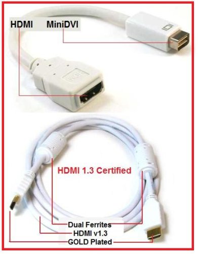 PTC Premium Mini-DVI to HDMI adapter - for iMac (Intel Core Duo), MacBook, and 12-inch PowerBook G4