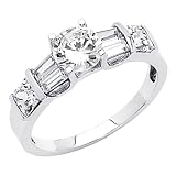 14K White Gold Round-cut 1.75 CTW Equivalent CZ Cubic Zirconia Ladies Solitaire Wedding Engagement Ring Band
