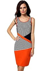 Sexy Round Neck Striped Print Sleeveless Above the Knee Polyester Party Dress 