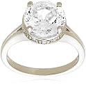 Platinum Overlay Sterling Silver "100 Facets Collection" Solitaire Cubic Zirconia Ring