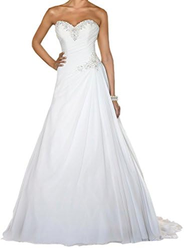 Sing Love Sweetheart Chiffon Crystal Lace Train Wedding Dresses Size 14
