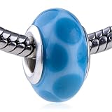 Murano Glass Bead Sea Blue Dotted Slim Fit Pandora Bead Charm Bracelet