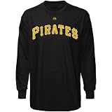 MLB Majestic Pittsburgh Pirates Official Wordmark Long Sleeve T-shirt - Black (Small)